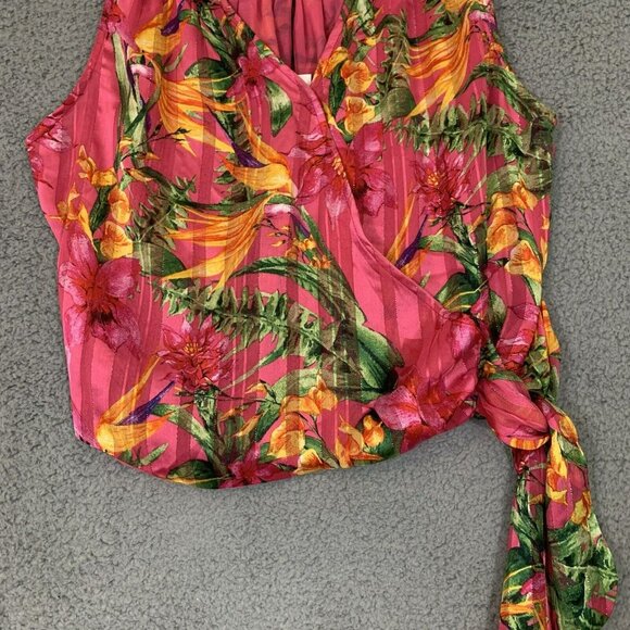 Cupcakes & Cashmere Floral Wrap Blouse V Neck Side Tie Sleeveless Multicolor - Picture 5 of 7